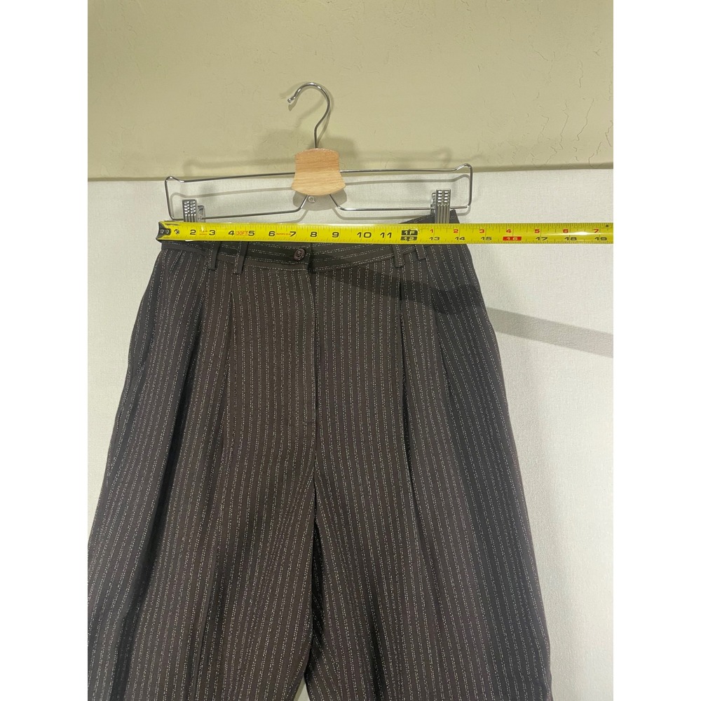 Vintage Express Pinstripe Pleated Trousers Brown High Rise Tapered Pants 9/10 - Picture 7 of 8